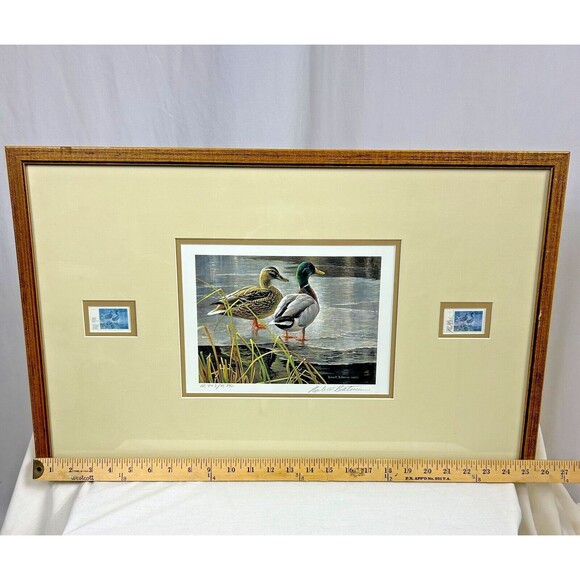 ROBERT BATEMAN 1985 Mallard Duck Pair-Signed/Framed Limited Edition Print+Stamps - Picture 9 of 16